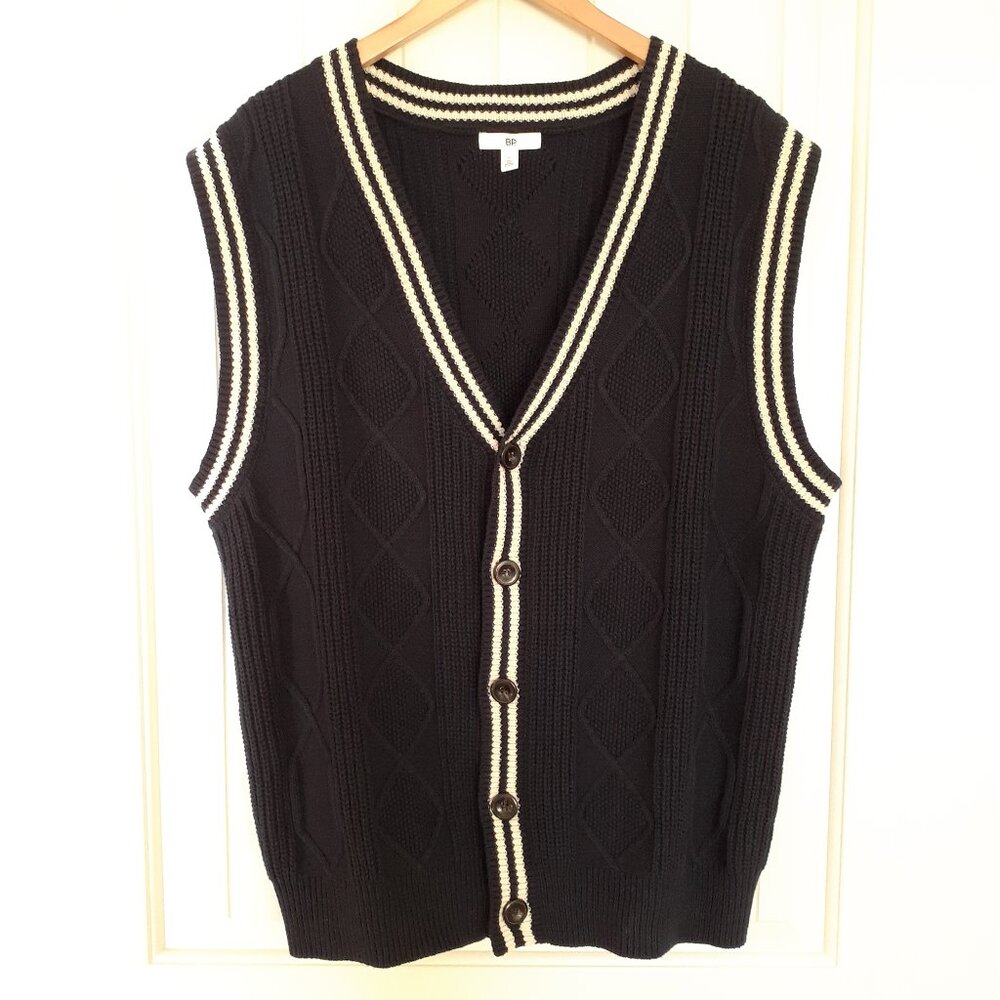 Nordstrom BP. Oversize Cable Knit Cotton Blend Vest Navy Blue Size M